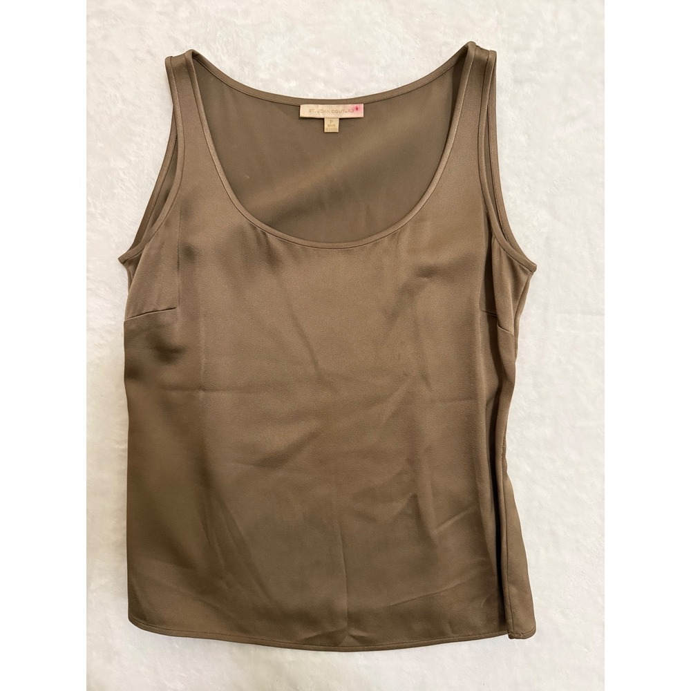 St John Couture Bronze Brown Scoop Neck Sleeveless Shell Top Size P Acetate